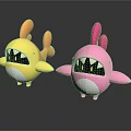 Yellow And Pink Cartoon Shark Dolls With Big Mouths Sharp Teeth Orange Fins White Bellies