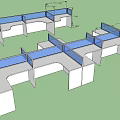 Modular Office Desk Partition Layout With Blue Panels And Dimension Labels 3d model