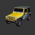 Yellow Jeep Convertible with Black Top and Off Road Wheels Graphics
