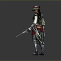 Historical Assassin Themed Man in Leather Armor with Red Sash Holding Dual Swords