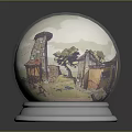 Hand Painted Buildings Inside Crystal Ball With Scenic Tower And Sky Design
