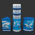 Salt Cloud Spray Products On Display Stand With Packaging Boxes And Cartoon Designs 3d model