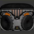 Modern Computer Hardware Device With Circular Gray Top Blue LED Ring And Orange Components