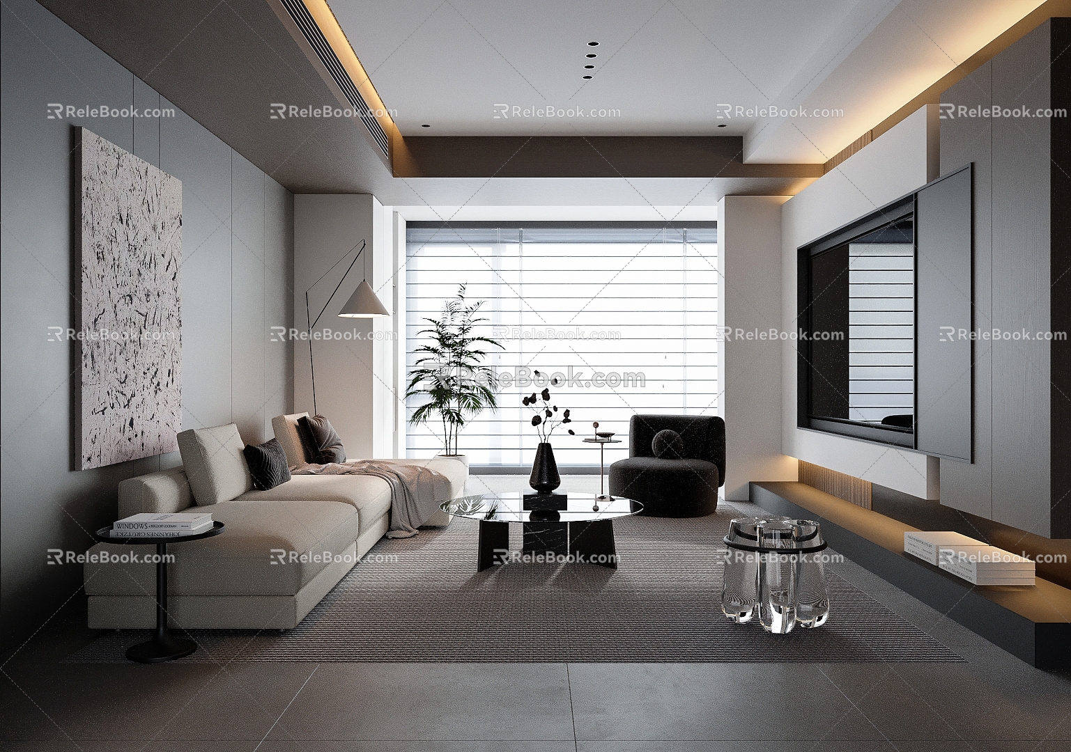 Guest Dining Room Living Room Sofa Combination Sofa Minimalist Living Room Black and White Grey Living Room 3d model