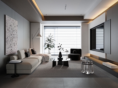 Guest Dining Room Living Room Sofa Combination Sofa Minimalist Living Room Black and White Grey Living Room model