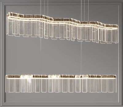 Modern Cascading Linear Chandelier Design With Vertical Elements For Interior Lighting 3d model