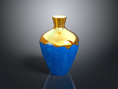 Elegant Decorative Vase With Shiny Gold Top And Smooth Blue Body Design For Home 3d model