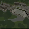School Buildings Campus Layout With Green Trees And Basketball Court Area