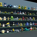 Display of Colorful Stuffed Toys With Multiple Shelves And Diverse Characters
