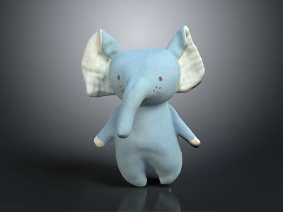 Cute Blue Elephant Stuffed Toy With Big White Ears And Red Cheeks Design 3d model