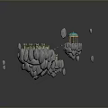 Floating Islands Featuring Green Grass Blue Dome Building And Floating Rocks