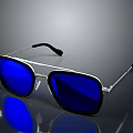 Stylish Modern Sunglasses With Blue Lenses Silver Frames And Black Temple Arms