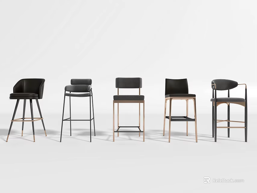 Modern Bar Stools With Leather Seats And Metal Frames In Various Styles 3d model