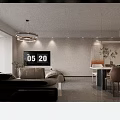 Modern Dining and Living Room With Sofa Dining Table Pendant Light and Storage Cabinets