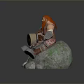 Red Haired Bearded Man Sitting On Rock Holding Barrel And Mug Wearing Armor