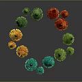 Colorful Paper Art Trees With Various Green Red Yellow Blue Tones On Dark Background