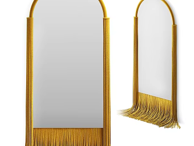 Two Stylish Arched Gold Frame Mirrors With Fringe Decoration For Home 3d model