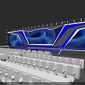 Modern Stage Design With Blue Lighting Geometric Patterns Steps And Audience Seats 3d model