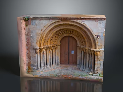 Ancient Stone Arched Entrance Gate With Historic Carvings And Decorative Stone Columns 3d model