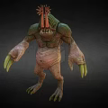 Fierce 3D Fantasy Monster Character With Green Skin Red Head Spikes And Yellow Claws