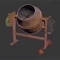 Copper Colored Concrete Mixer With Metal Stand And Wheels On Reflective Surface