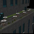 Rooftop Terrace With Outdoor Seating Umbrellas Green Plants And City View