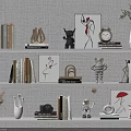 Modern Decorative Ornament Set For Shelf With Books Framed Art Figurines Vases And Clock