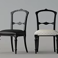 Classic Dining Chairs With Carved Backrest Upholstered Brown White Seats And Black Wooden Legs
