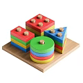 Colorful Wooden Building Blocks in Various Shapes with Holes on Wooden Tray