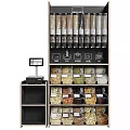 Display Shelf Organizing Grains Beans Nuts In Glass Containers With Self Service Labels Cash Register
