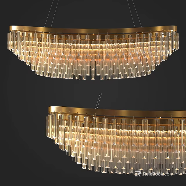 Modern Luxurious Chandelier With Gold Frame Transparent Crystal Pendants And Warm Lighting 3d model 