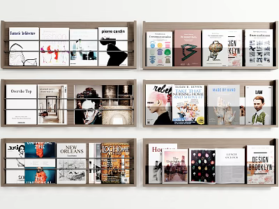 Organized Wall Cabinets Filled With Magazines And Books In Stylish Modern Room 3d model