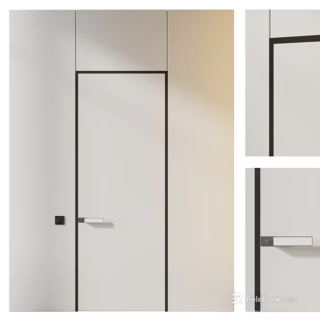 Modern Minimalist White Door With Black Frame And Sleek Silver Handle Design 3d model 