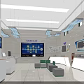 Modern Spacious Service Hall Interior Design With Service Counters Waiting Area And Digital Screens