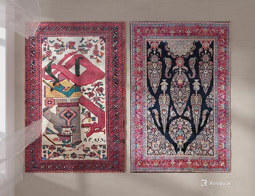 Stylish Square Carpets with Intricate Patterns Vibrant Colors and Symmetrical Designs 3d model
