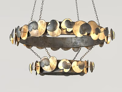 Metallic Two Tier Chandelier With Circular Decorative Plates Suspended By Chains 3d model