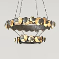 Metallic Two Tier Chandelier With Circular Decorative Plates Suspended By Chains