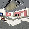 Luxury Jewelry Store Interior With Glass Display Counters Crystal Chandelier And Marble Floor