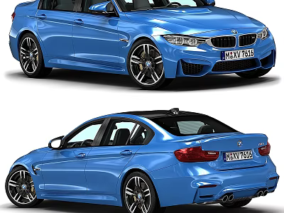 Blue BMW Sport Sedan With Front Rear View And Alloy Wheels Design 3d model
