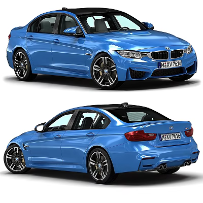 Blue BMW Sport Sedan With Front Rear View And Alloy Wheels Design 3d model