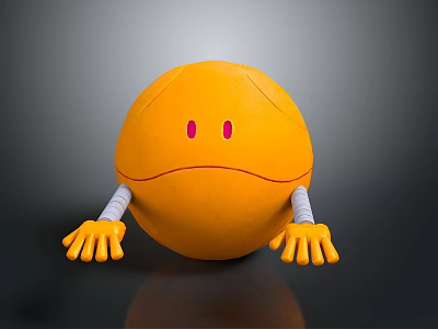 Orange Round Plush Toy With Red Eyes White Arms Yellow Hands Sad Expression 3d model
