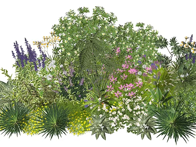 Mixed Plant Combination With Diverse Colorful Flowers And Lush Green Foliage 3d model