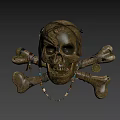 Vintage Decorative Skull And Crossbones Ornament Set With Beaded Necklace