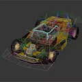 The Yellow Race Car With Open Cockpit Large Rear Wing Black Accents And RTI Logo