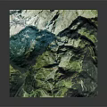 3D Mountainous Terrain Model With Blue Green Hues And Detailed Elevation Texture