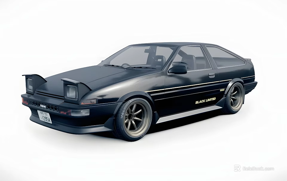 Black Modified Toyota AE86 Sports Car Side View 3d model 