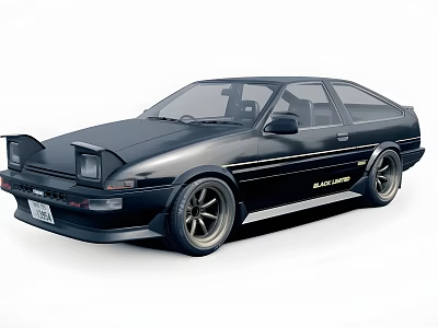 Black Modified Toyota AE86 Sports Car Side View 3d model