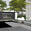 Tranquil Courtyard Garden With Cherry Blossom Tree Pavilion Water Feature And Lush Greenery