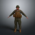 Military Soldier in Camouflage Uniform with Tactical Vest Helmet and Boots Standing Pose