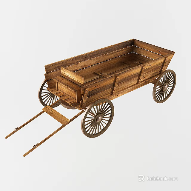Vintage Rustic Wooden Cart With Classic Design And Spoked Wheels 3d model 